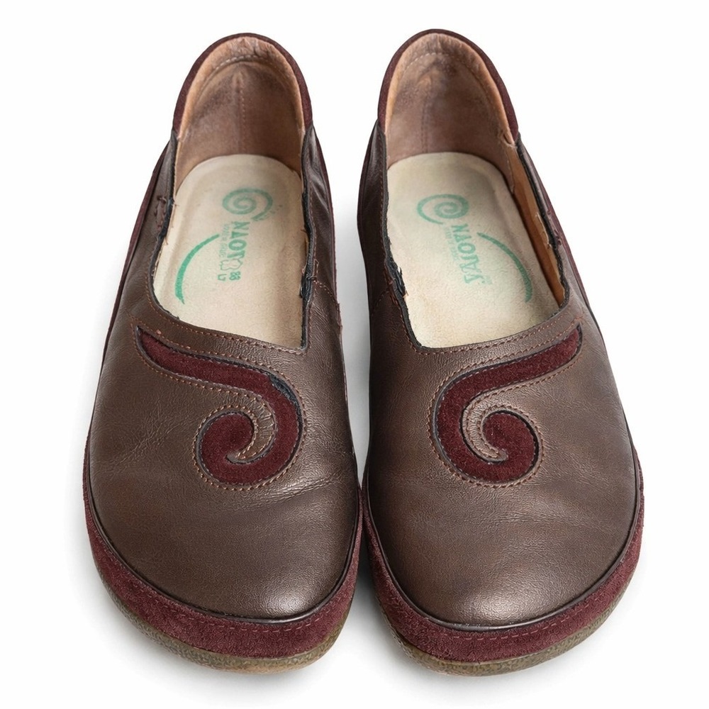 NAOT EU 38 US 7 to 7.5 Brown Leather‎ Red Suede Flats Comfort Slip On